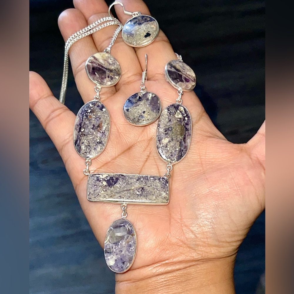 Opalized Purple Fluorite Necklace & Earrings